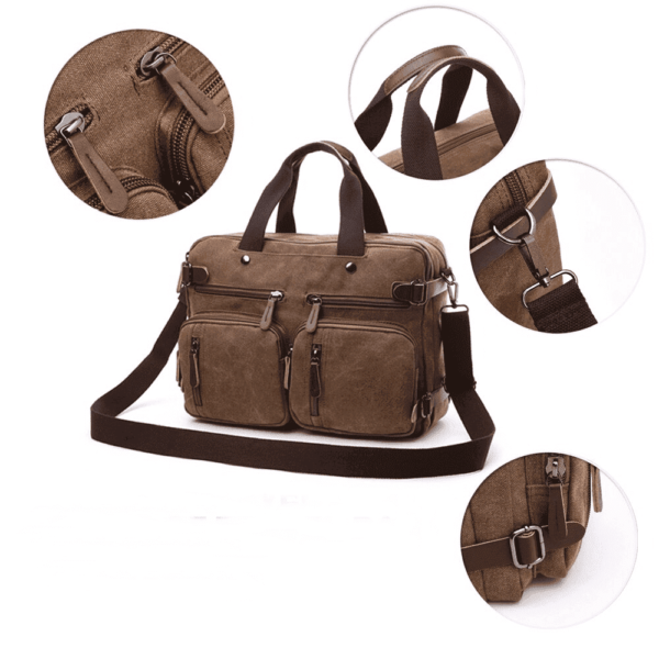 Bolsa Laptop Grande Multifuncional 3 en 1 de Lona: Mochila, Mensajero y Maletín - Image 13
