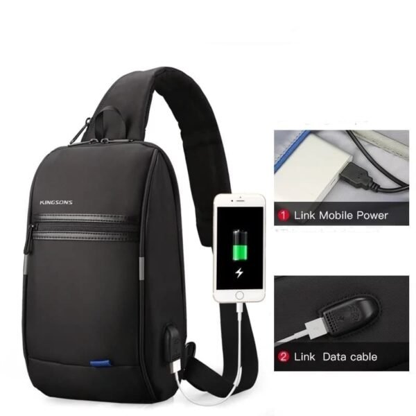 Mochila Cruzada Hombre Impermeable Negra con USB - Image 5