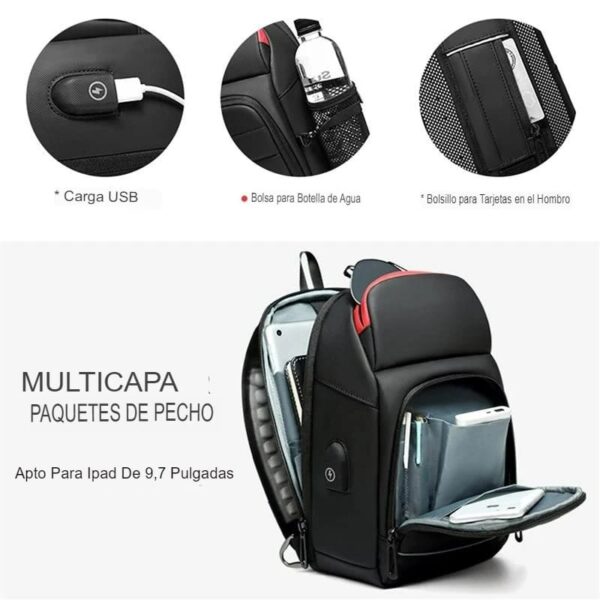 Bolso Mochila Cruzada Impermeable Antirrobo con Puerta USB - Image 9