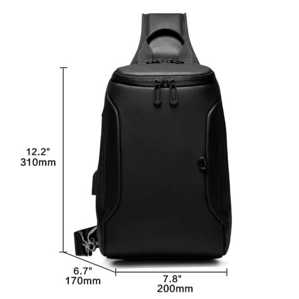 Mochila para Hombre Cruzada Impermeable Antirrobo Negra Con USB - Image 6
