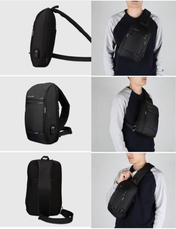 Mochila Cruzada Hombre Impermeable Negra con USB - Image 9
