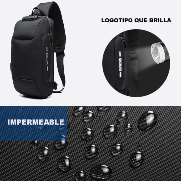 Mochila Cruzada Para Hombre Antirrobo Impermeable con USB - Image 7