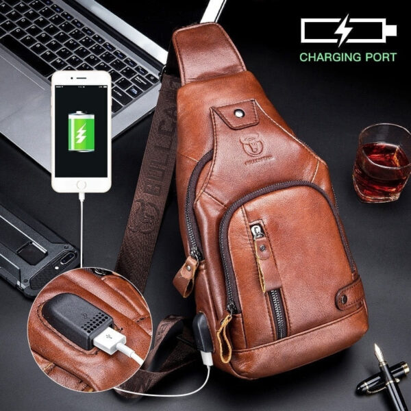 Bolso de Pecho para Hombre Cuero con USB - Image 6