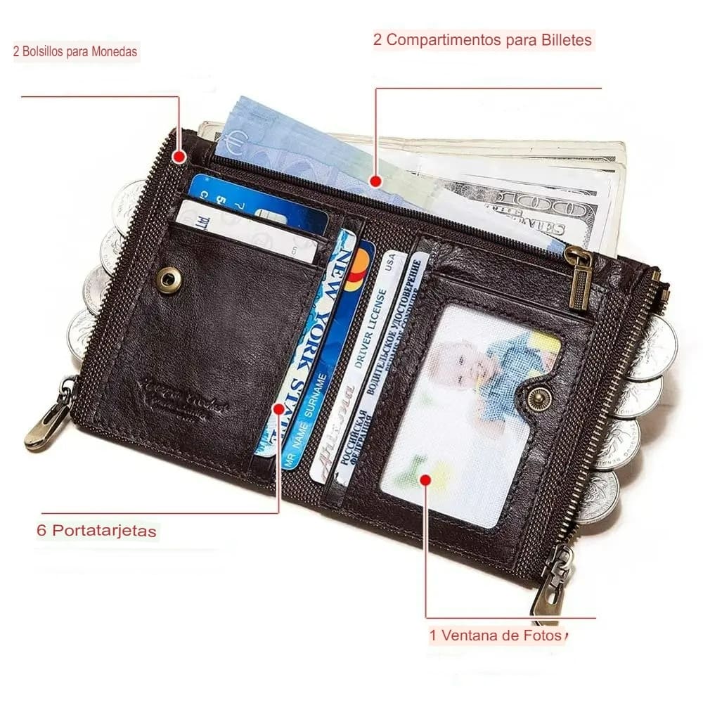 cartera de piel con proteccion rfid tarjetera monedero cadena 82