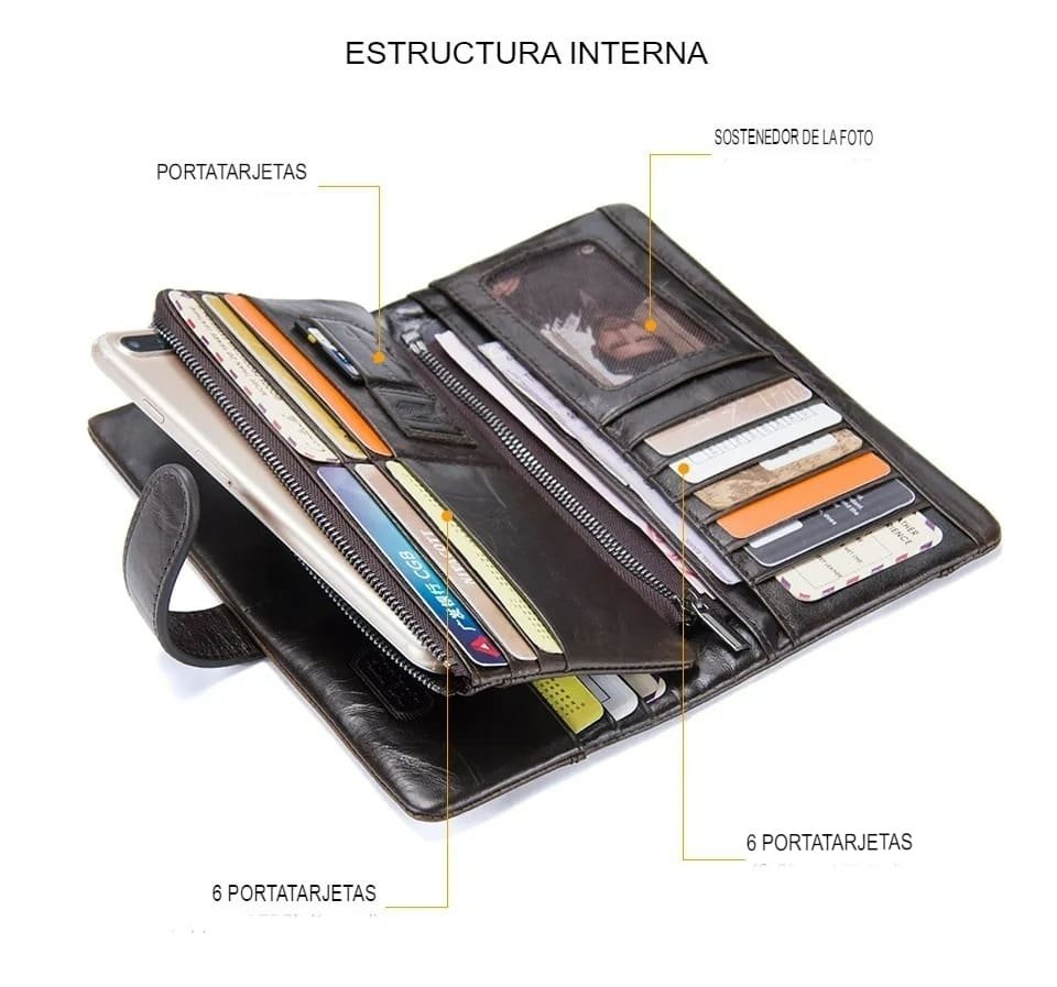 Cartera Larga de Piel Premium para Hombre con Tarjetero - Distinción y Practicidad Garantizadas 9 cartera de piel para hombre con proteccion rfid tarjetera monidero 135