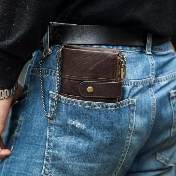 Cartera de Cuero Hombre Monedero con RFID y Cadena - Seguridad Reforzada - Image 3