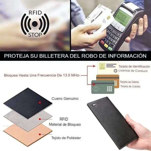 Cartera de Hombre Larga Delgada de Piel con Porta Tarjetas - Image 9