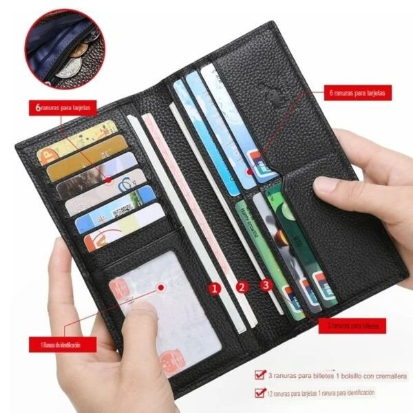 Cartera de Hombre Larga Delgada de Piel con Porta Tarjetas - Image 2